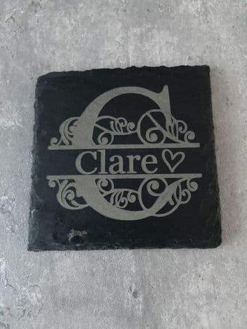 Personalised letter monogram and name slate coaster