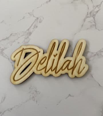 Personalised name engraved wooden cake charm
