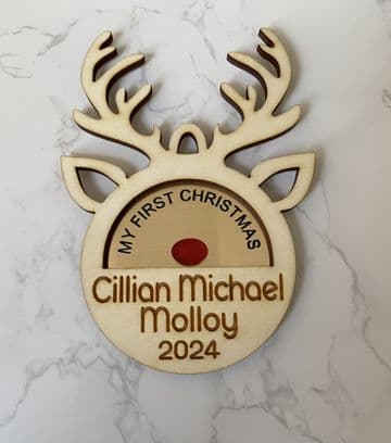 Personalised reindeer head christmas decoration