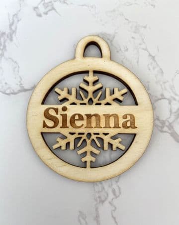 Personalised snowflake design wooden christmas decoration