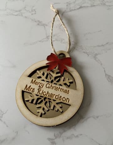 Personalised snowflake merry christmas tree decoration