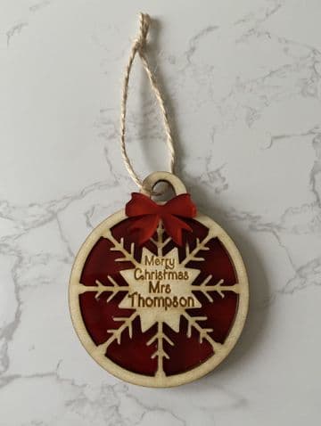 Personalised snowflake star christmas tree decoration