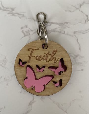 Personalised wood and acrylic keyring