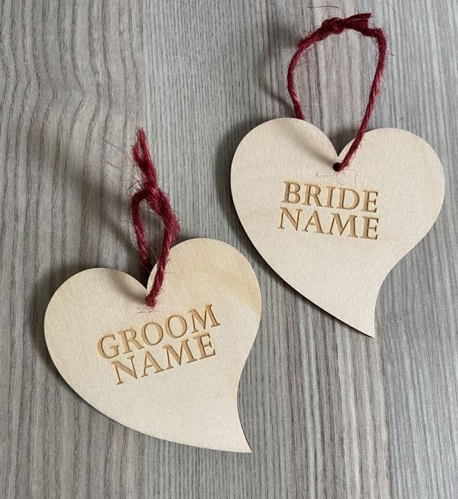 Personalised wooden heart tags