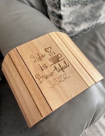 Personalised wooden sofa arm chair tray