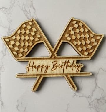 Racing flags personalised wooden cake charm