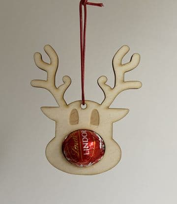 Reindeer with lindt chocolate wooden bauble