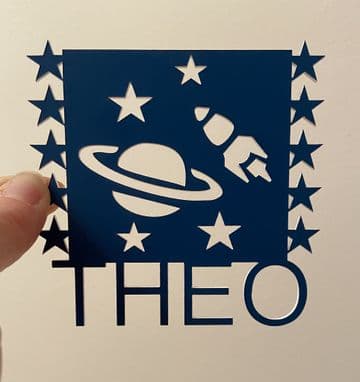 Space theme personalised acrylic cake charm
