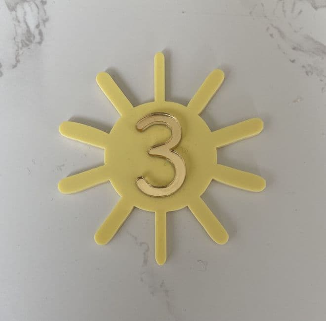 Sun with number acrylic cake charm