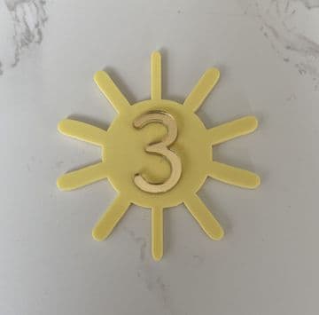 Sun with number acrylic cake charm