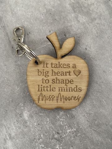 Teachers apple personalised wooden keyring