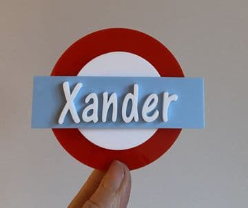Train station sign personalised name triple layer acrylic cake charm