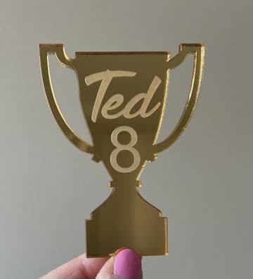 Trophy personalised acrylic or wood cake charm