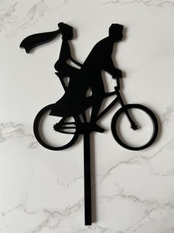 Wedding couple on bike acrylic cake topper