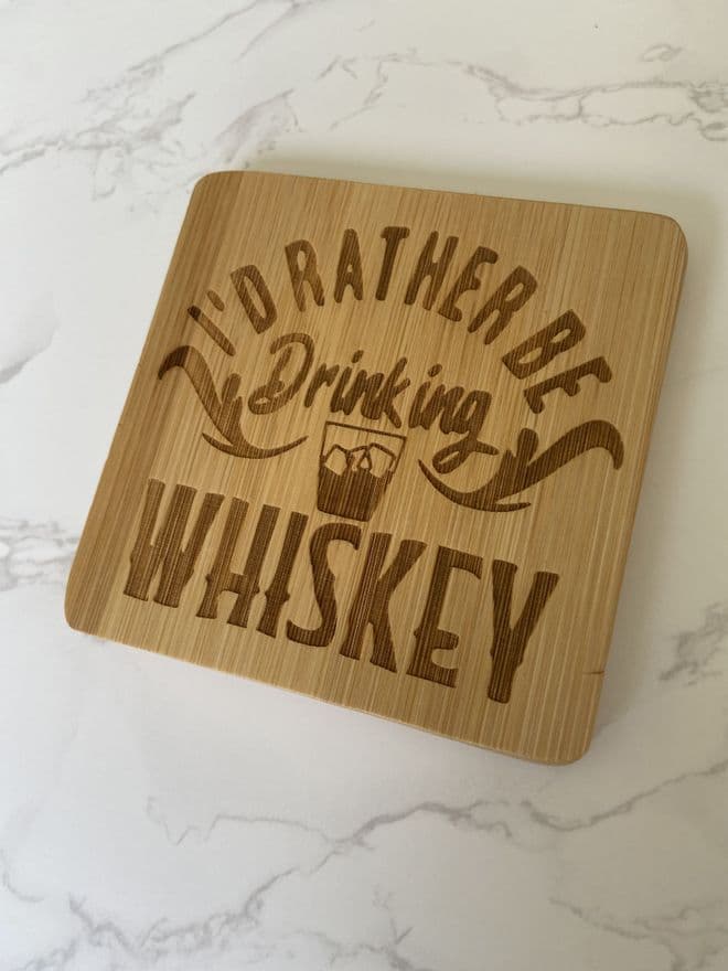 Whiskey theme wooden coaster