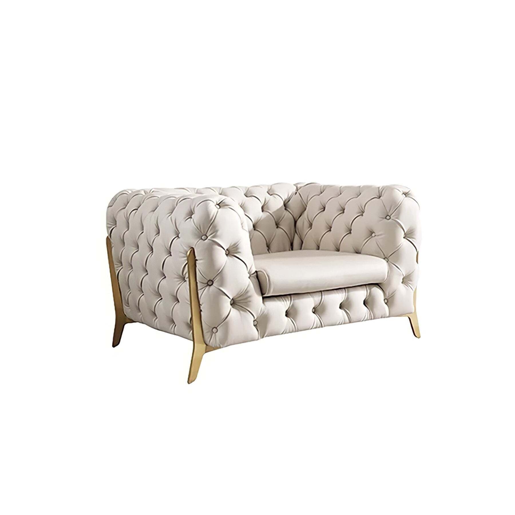 Chesterfield Sofas Sets In Luxury Light Cream Leather Style