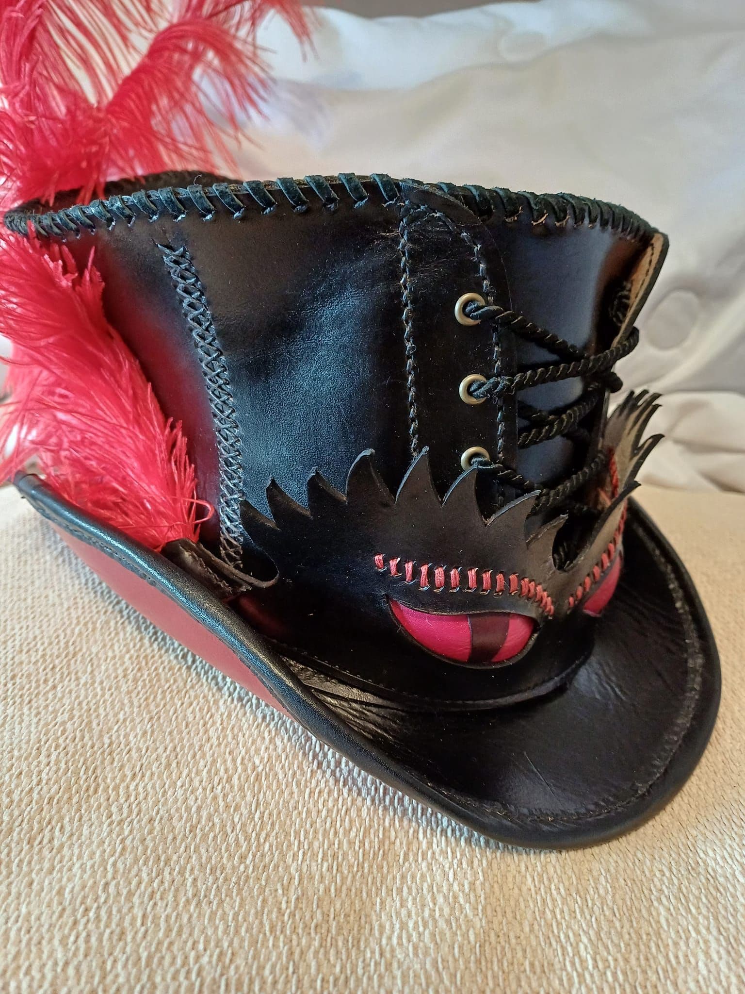 Black corset hat with scary eyes hat band