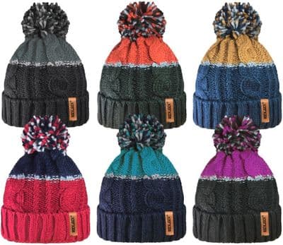 12 x Unisex Coarse Knit Hat with RockJock 440 Thermal Insulation &  Pom Pom