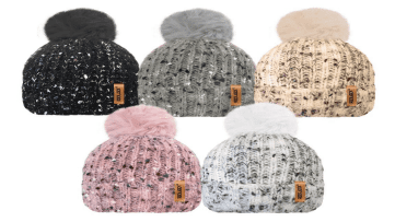 12x Ladies 434 Speckled Yarn hat with Fur Pom Pom & R80 Thermal Insulation
