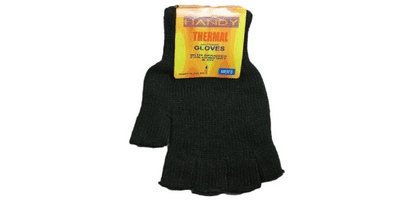 12x Men’s Fingerless Thermal Acrylic Gloves,  Black