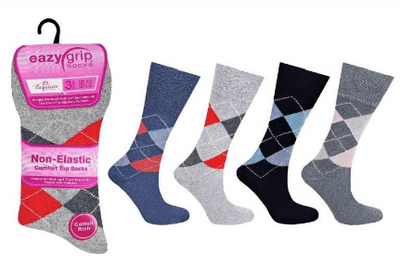 4x Ladies 3pk Easy Grip Argyle Socks