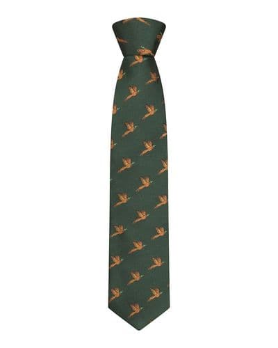 Hoggs of Fife 100% Silk Woven Tie - Pheasants Green
