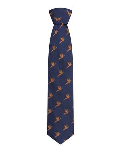 Hoggs of Fife 100% Silk Woven Tie - Pheasants Navy