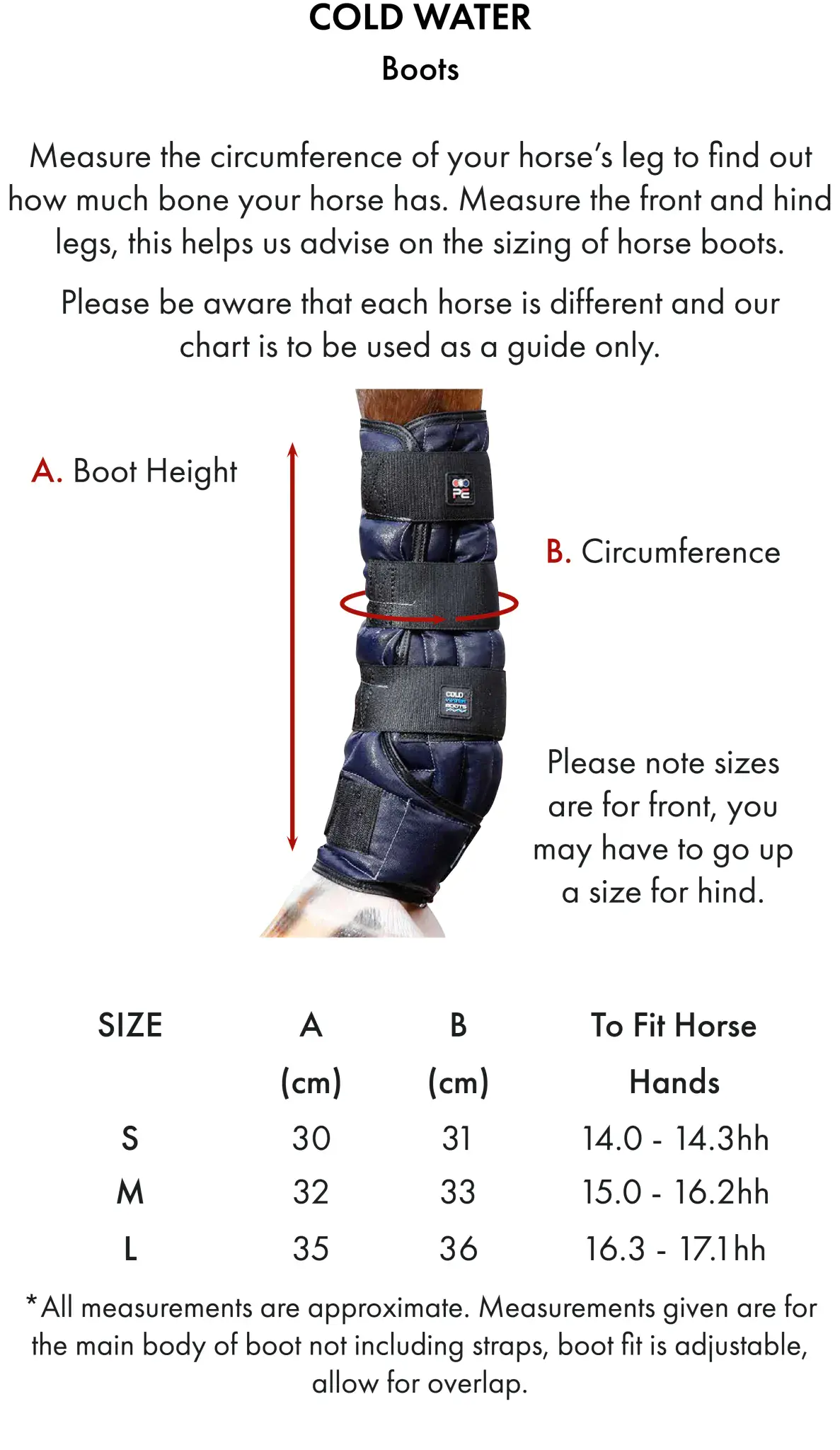 PE Cold Water Boots Size Chart