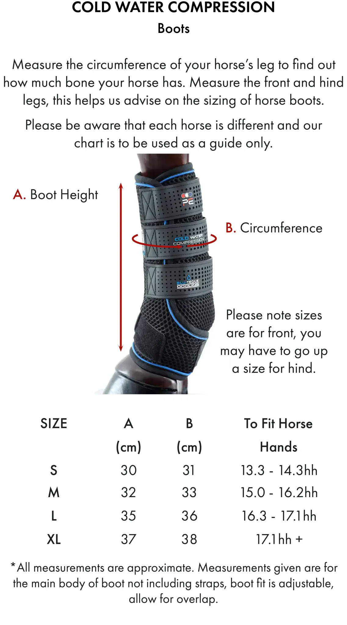PE Cold Water Compression Boots Size Chart