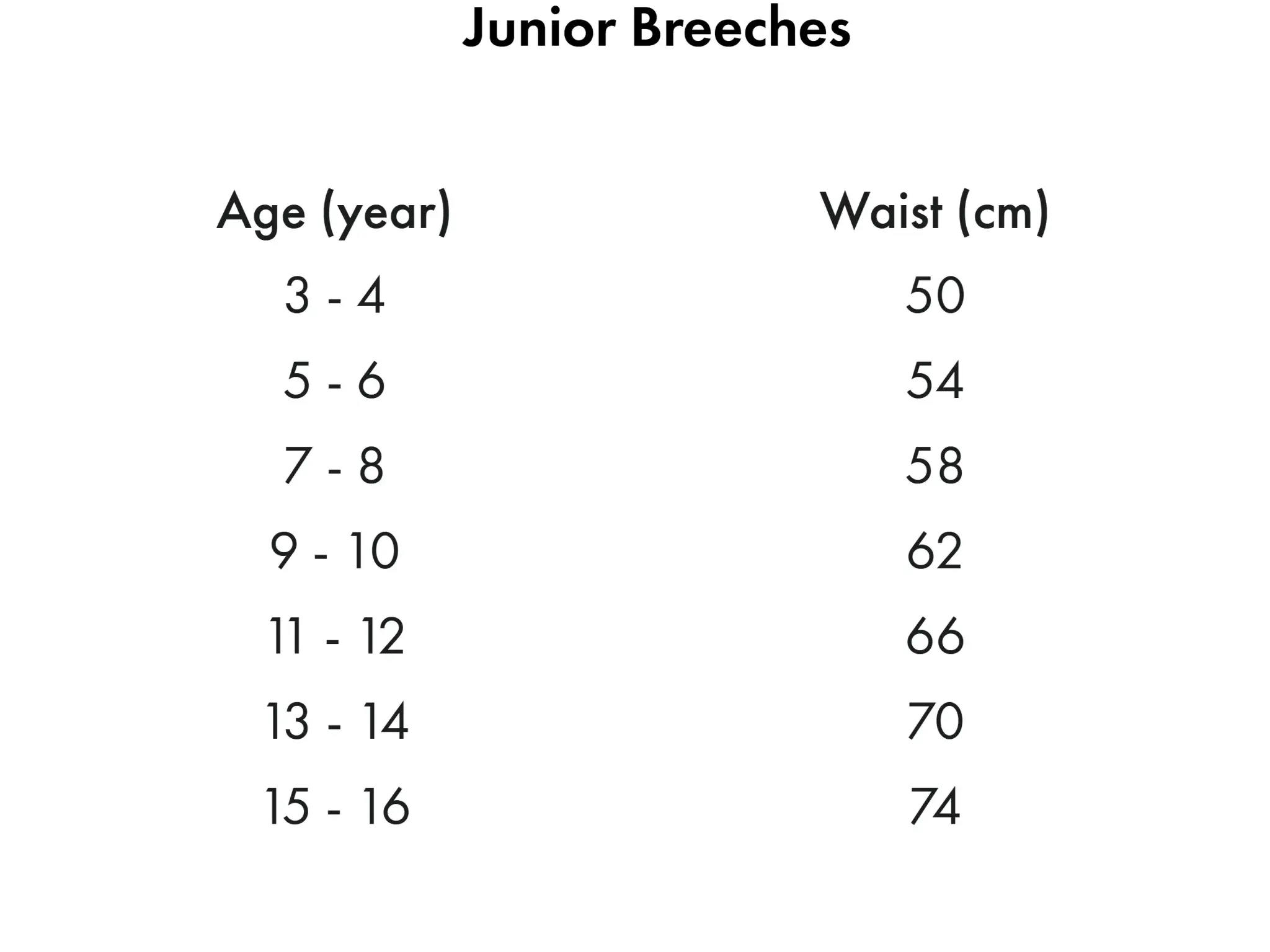 Premier Equine Astrid Girls Full Seat Gel Pull On Riding Tights Size Chart