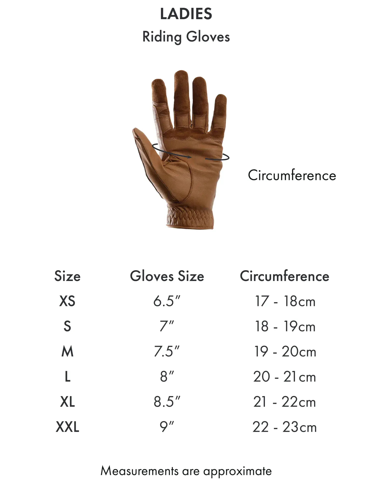 Premier Equine Presa Mesh Riding Gloves Size Chart