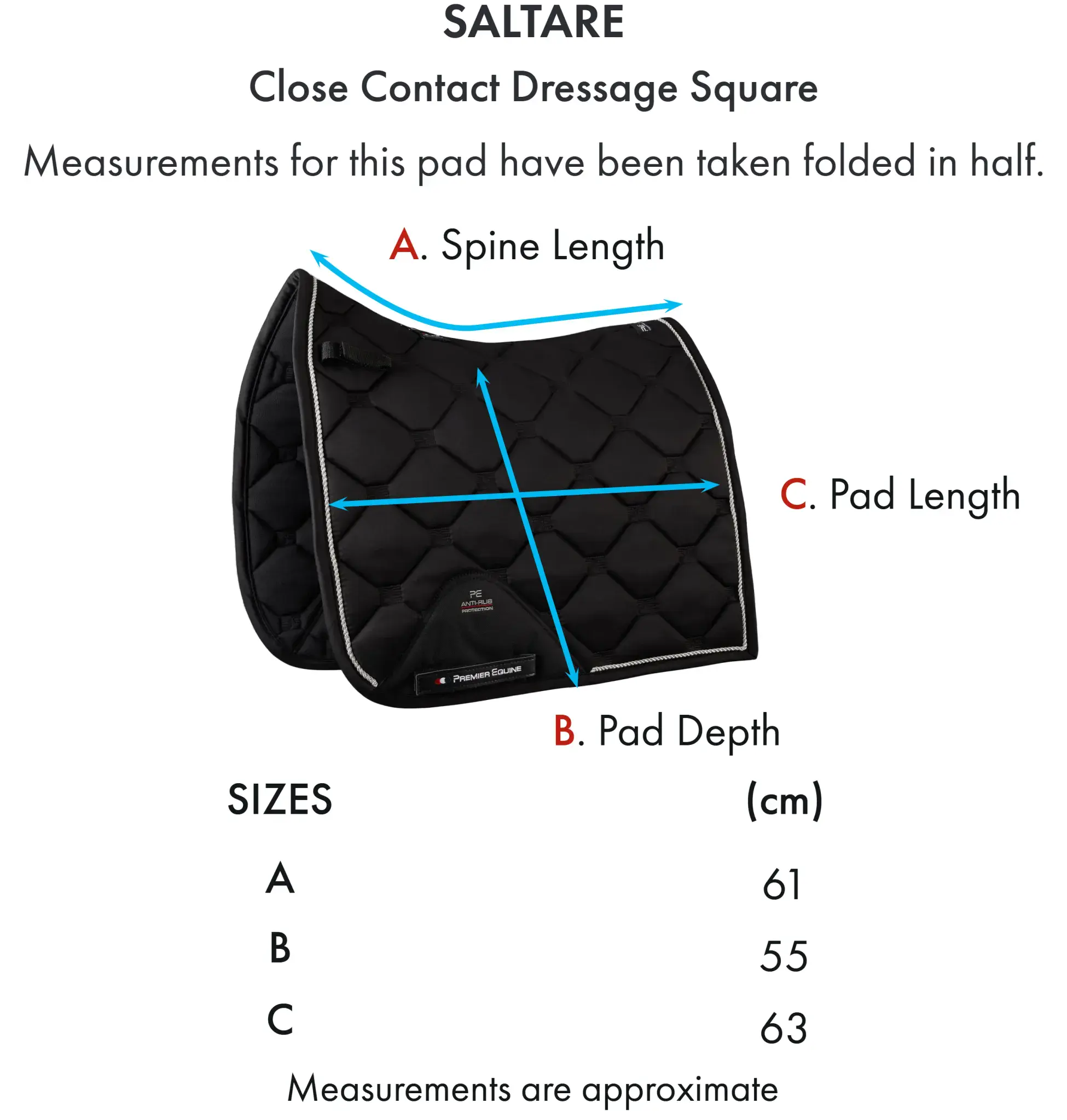 Premier Equine Saltare Close Contact Dressage Square Size Chart