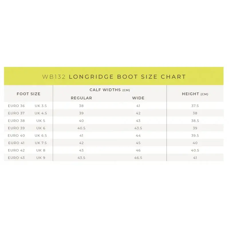 Brogini Longridge Country Boots Size Chart
