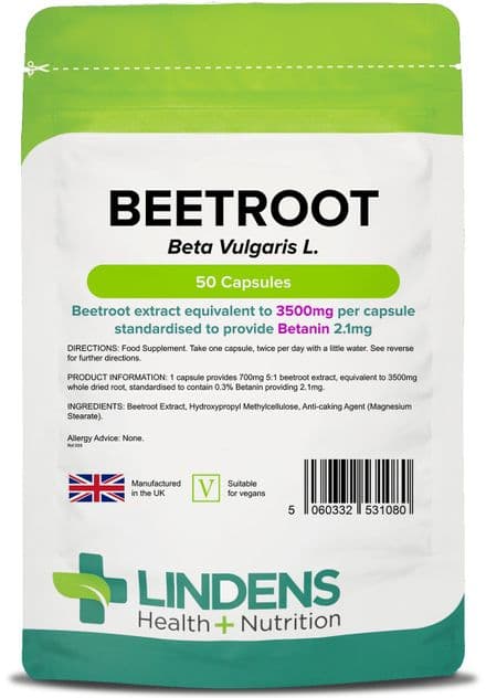 Beetroot Extract Max Strength 3500mg x 50 Capsules; Cardiovascular; Lindens