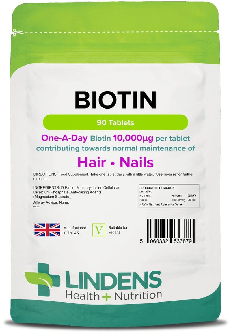 Biotin 10,000mcg x 90 Tablets; Healthy Nails & Hair; Lindens