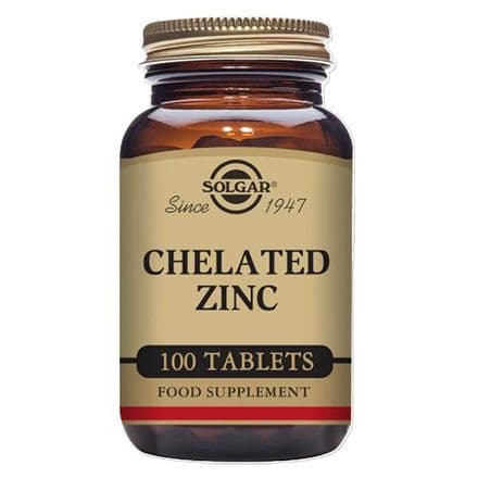Chelated Zinc 22mg x 100 Tablets; Hair, Skin, Nails, Immune; Solgar