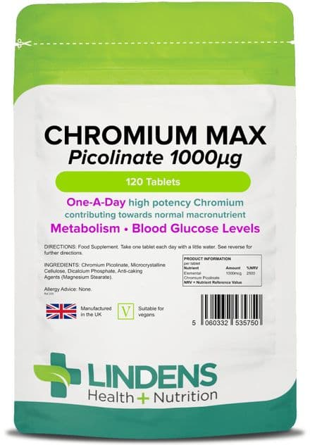 Chromium Max 1000mcg Picolinate x 120/360 Tablets; One A Day; Lindens