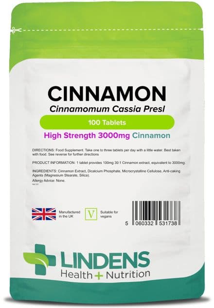 Cinnamon High Strength 3000mg x 100 Tablets; Lindens