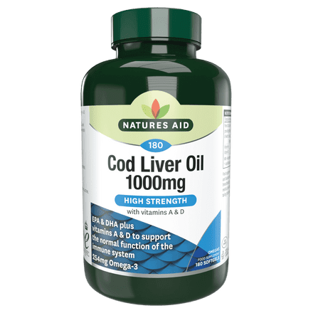 Cod Liver Oil 1000mg High Strength x 90/180 Capsules (+ 33% Extra Free); Natures Aid