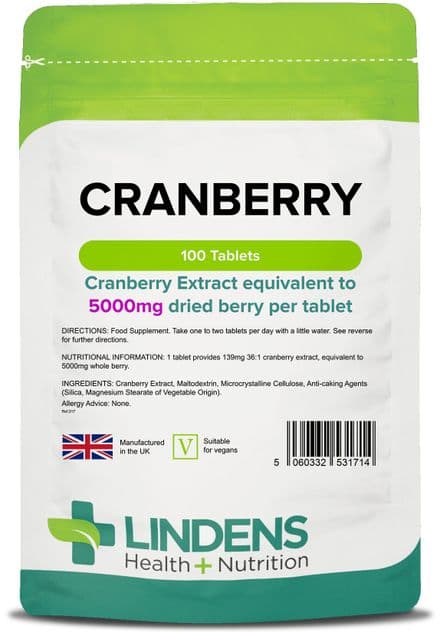 Cranberry 5000mg x 100 Tablets; Vegan; Lindens