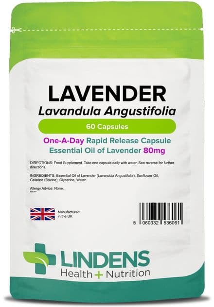 Essential Oil Of Lavender 80mg x 60 Capsules; Mood, Relaxation; Lindens