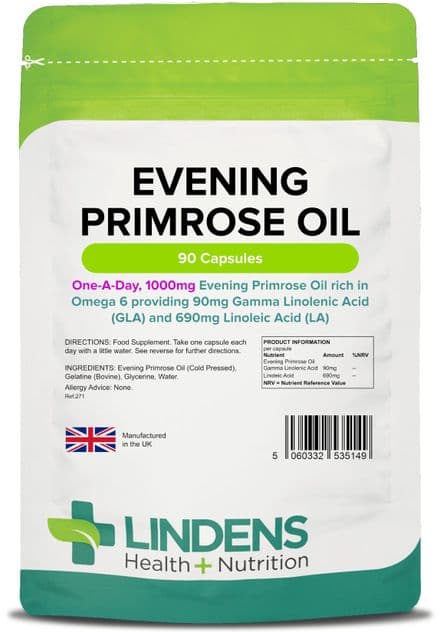 Evening Primrose Oil 1000mg x 90 Capsules (Cold Pressed Oil); Lindens