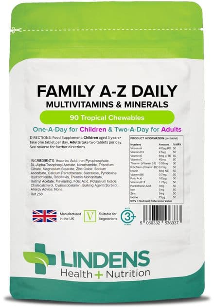Family A-Z Daily Multivitamin x 90 Chewable Tablets ; Lindens