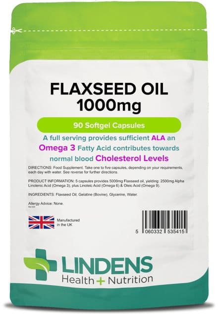 Flaxseed Oil 1000mg x 90 Capsules; Rich Source Of Omega-3-6-9; Lindens