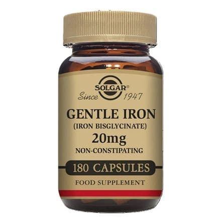 Gentle Iron (Iron Bisglycinate) 20mg x 90/180 Veg-Capsules; Solgar
