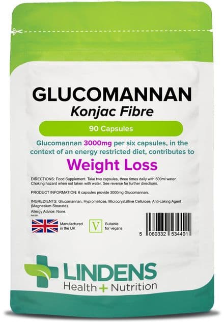 Glucomannan (Konjac Fibre) 500mg x 90 Capsules; Lindens
