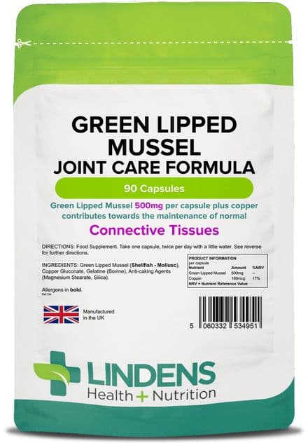 Green Lipped Mussel 500mg x 90/360 Capsules; Joint Care Formula; Lindens