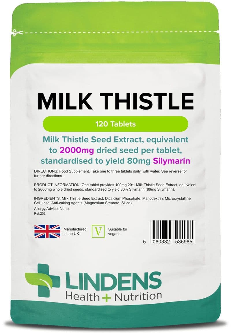Milk Thistle Seed (equivalent to 2000mg) x 120 Tablets; Detox & Liver; Lindens