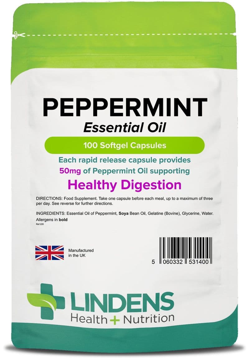Peppermint Oil 50mg x 100 Capsules; Healthy Digestion; Lindens