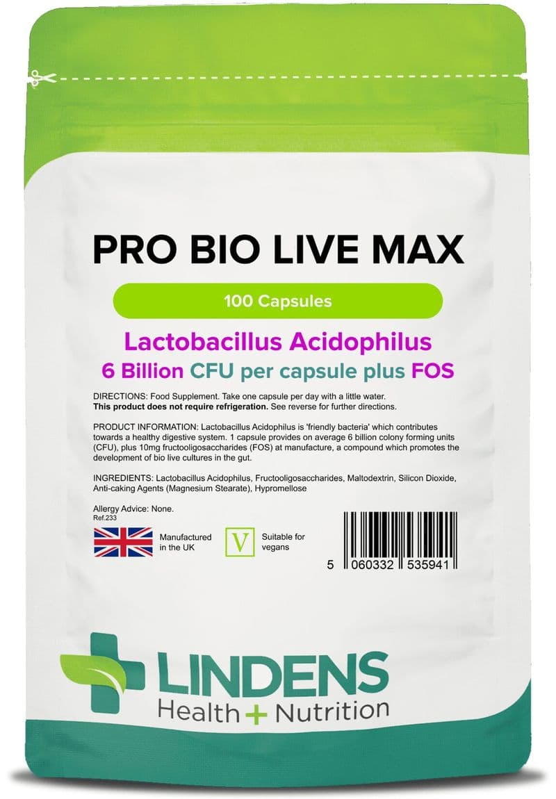 Pro Bio Live Max x 100 Vegan Capsules; 6 Billion CFU; Lindens